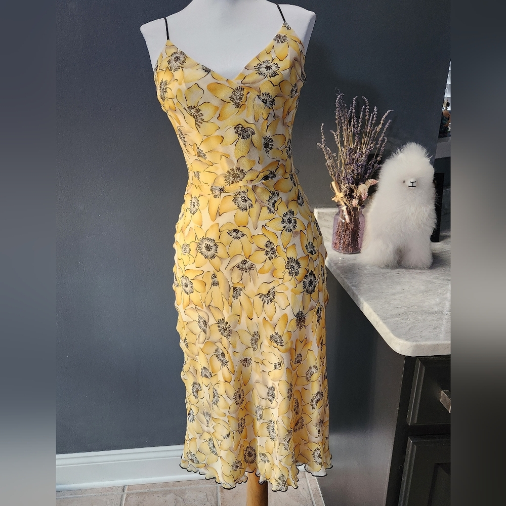 Laundry Silk Floral Yellow Dress Size 4